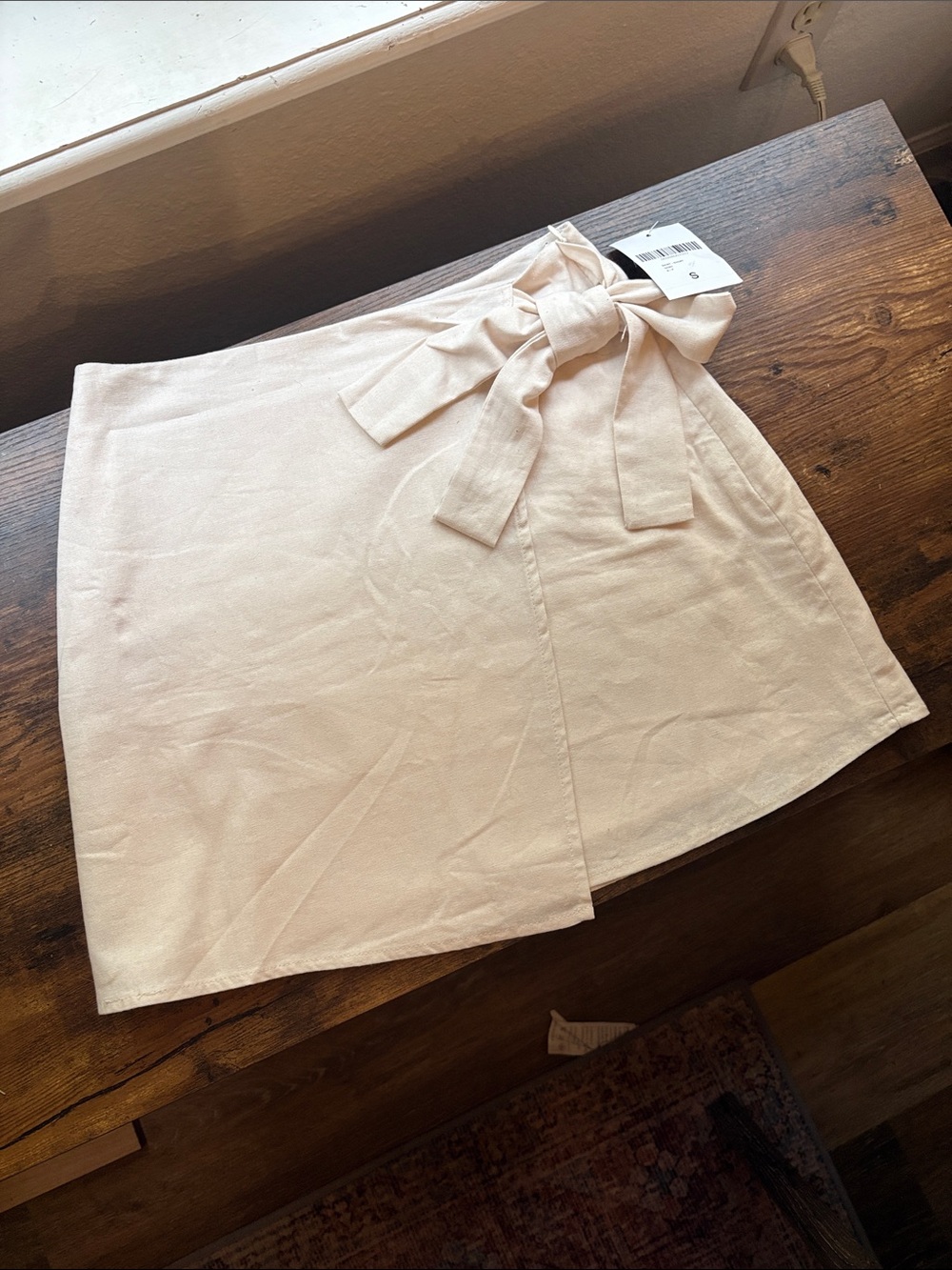 Forever 21 Cream Wrap Tie Mini Skirt